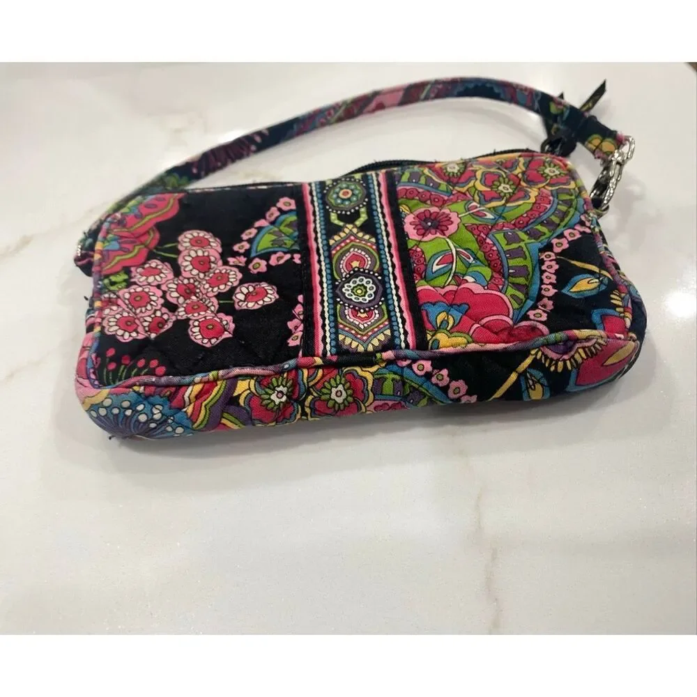 Vera Bradley Quilted Floral Paisley Little Small Bag Purse Black Background